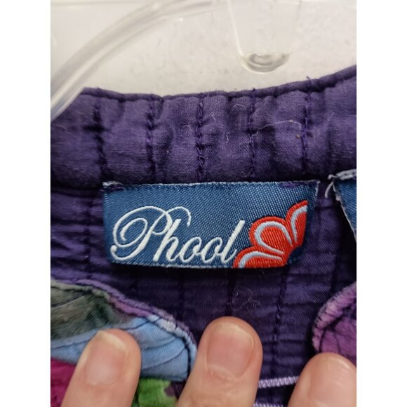 VTG 90s Phoal Womens Quilted Jacket Large Patchwork Hippie BOHO Tie Dye Colorful - Picture 3 of 7